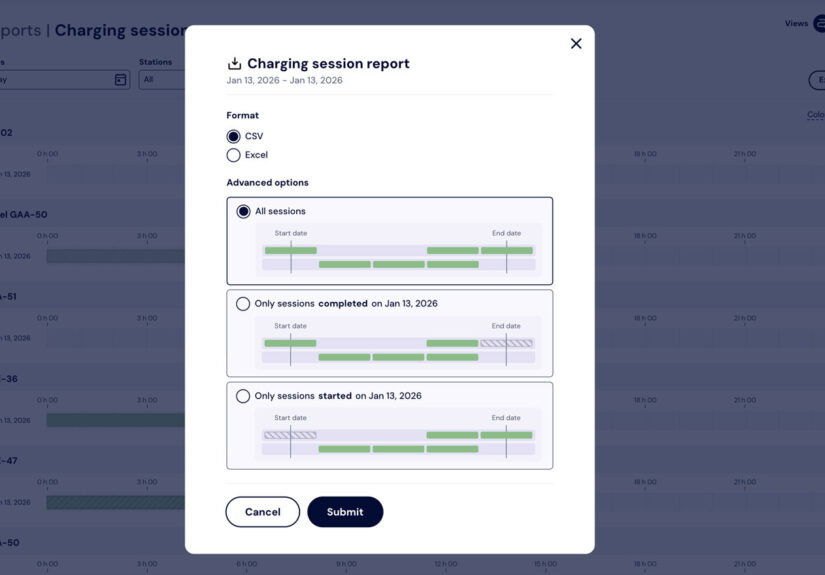 Data export charging sessions Cleo